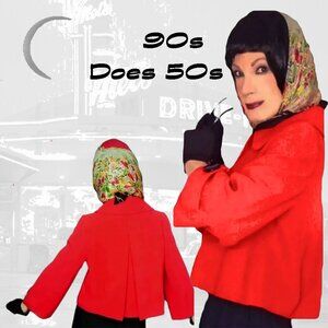 50s Vintage Style Red Swing Jacket, Retro Repro Rockabilly Style - 90s